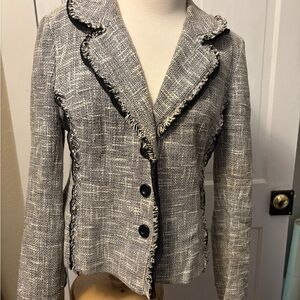 White House Black Market Black and White Blazer Fitted Textured